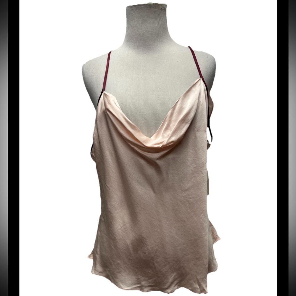 By Anthropologie Satin Cowl Neck Pink Cami Tank Size L